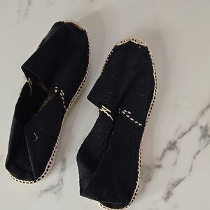 Cousu Main Black Espadrille Flats – Boho Summer Slip-On Shoes 35C